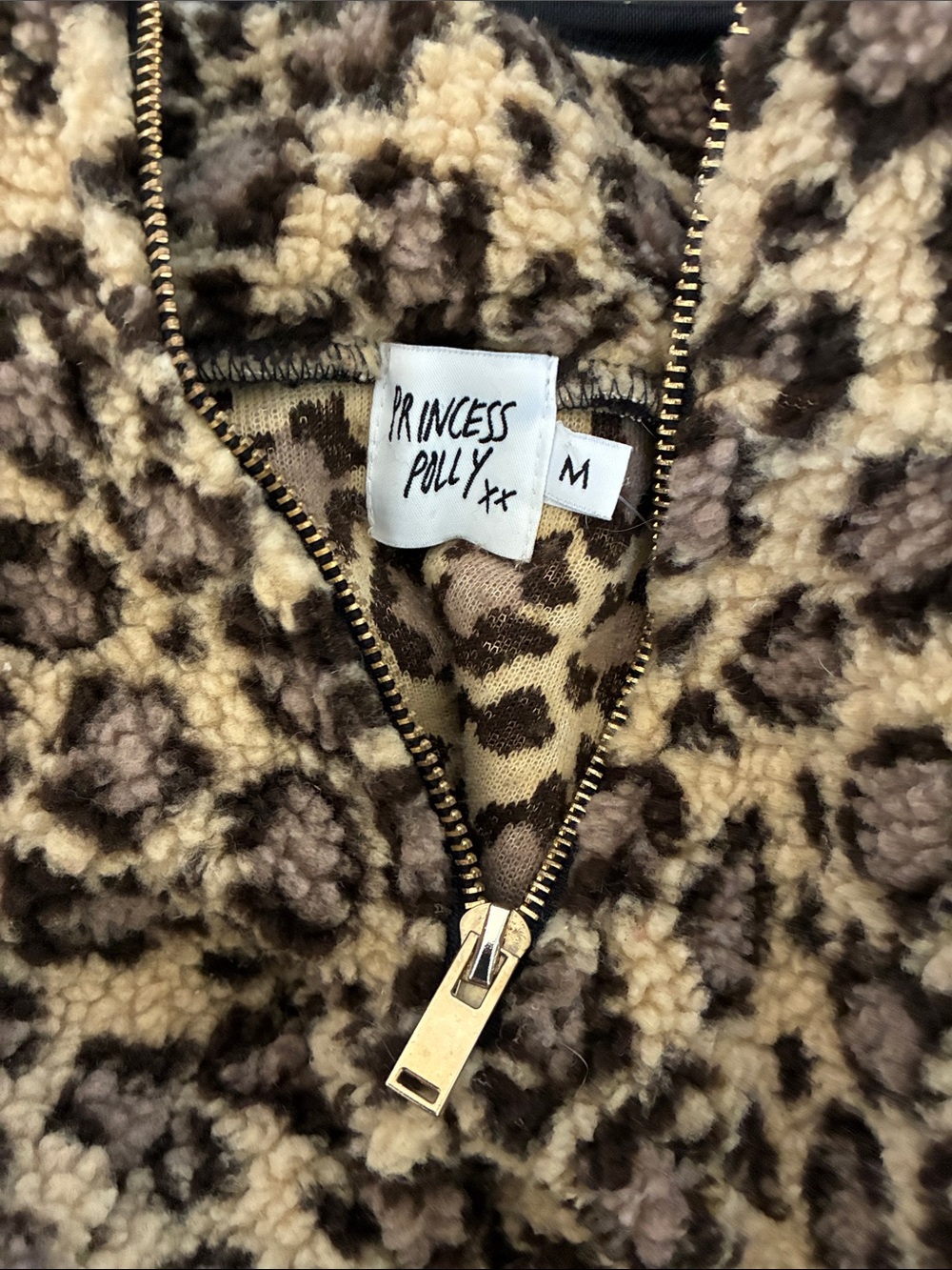 Princess Polly Leopard Print Sherpa Pullover Jacket - Tan/Black - Picture 4 of 4